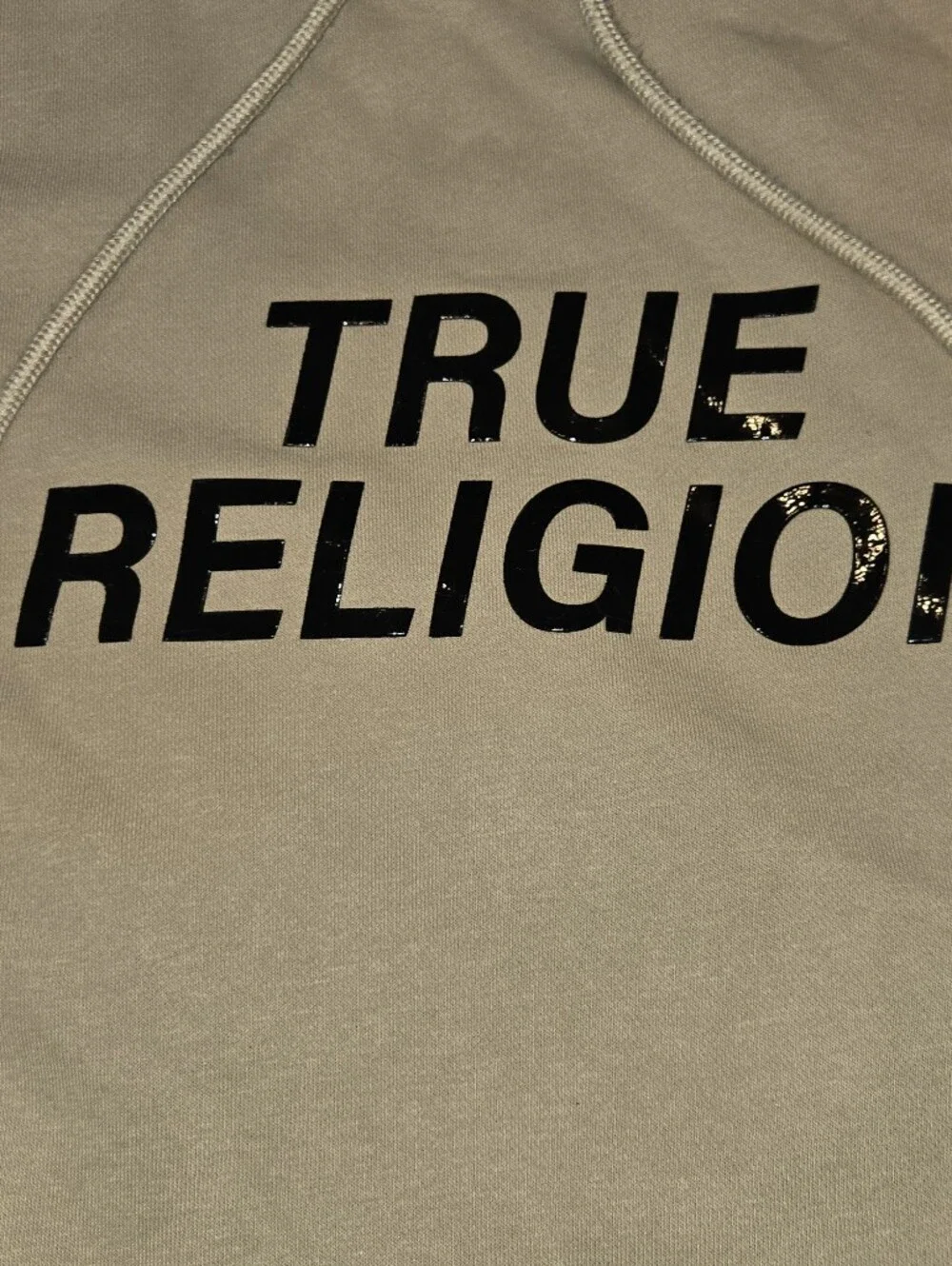 True Religion Men’s Tan Hoodie with Black Logo Tape
